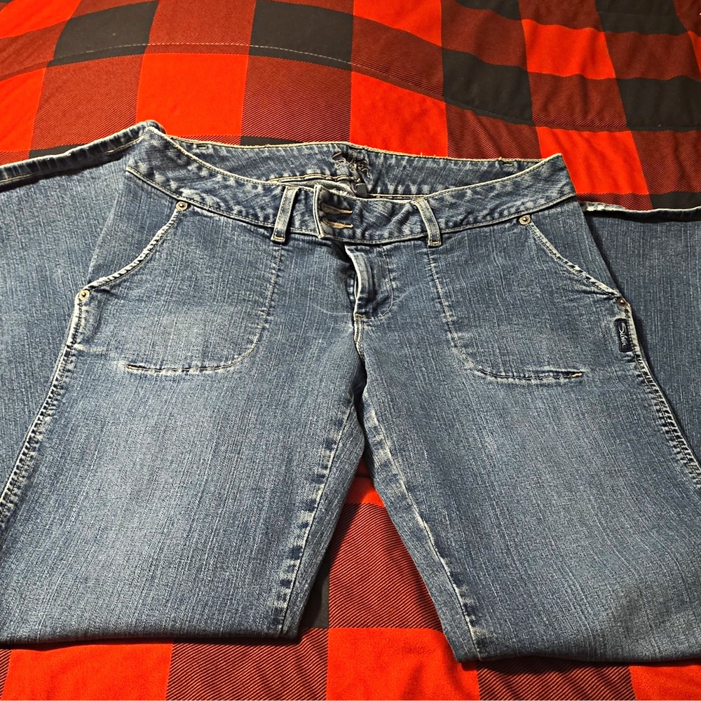 Vintage 90s Y2K Silver Jeans Womens Blue Medium Wash Flare Denim Jeans, Low Rise